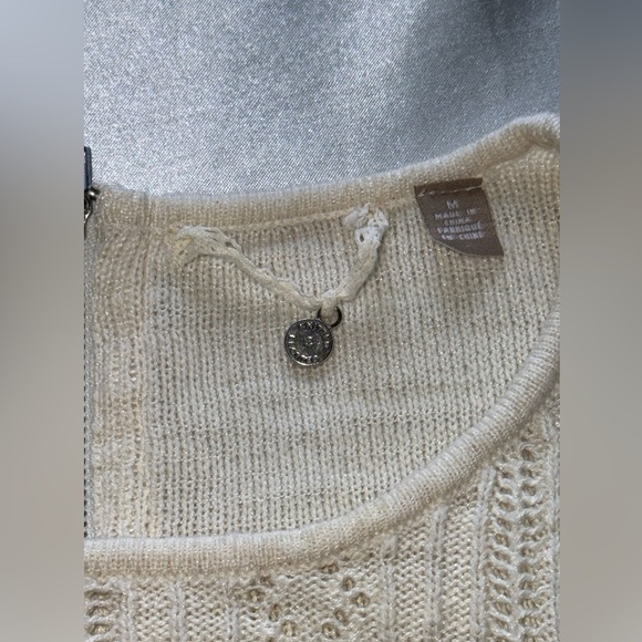 Knitted & Knotted Coquette Cream Lace Sleeve Sweater Texture Cotton Rear Zip SzM - Picture 14 of 16